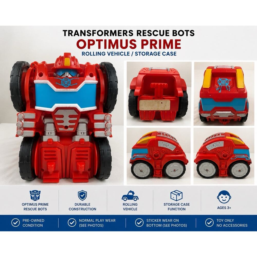 Transformers Rescue Bots Optimus Prime Rolling Vehicle Toy Storage Case Red